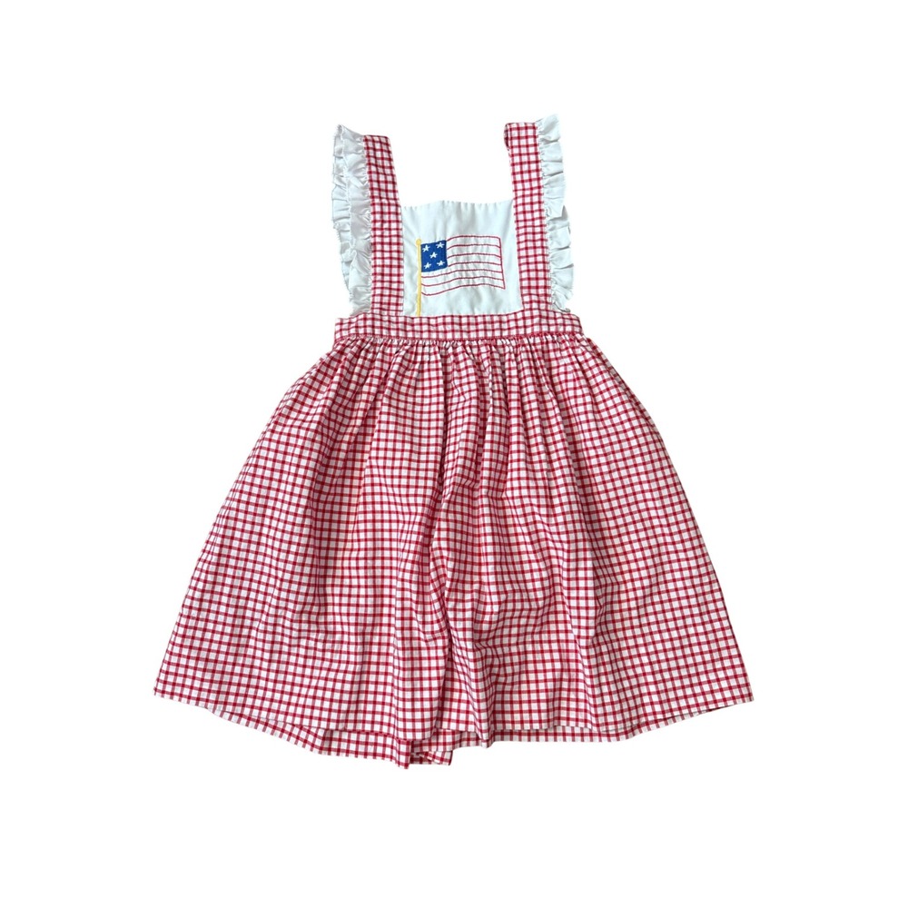 Petit Ami Pinafore Dress Toddler Girls Red Gingham Flag Patriotic SIZE 4T